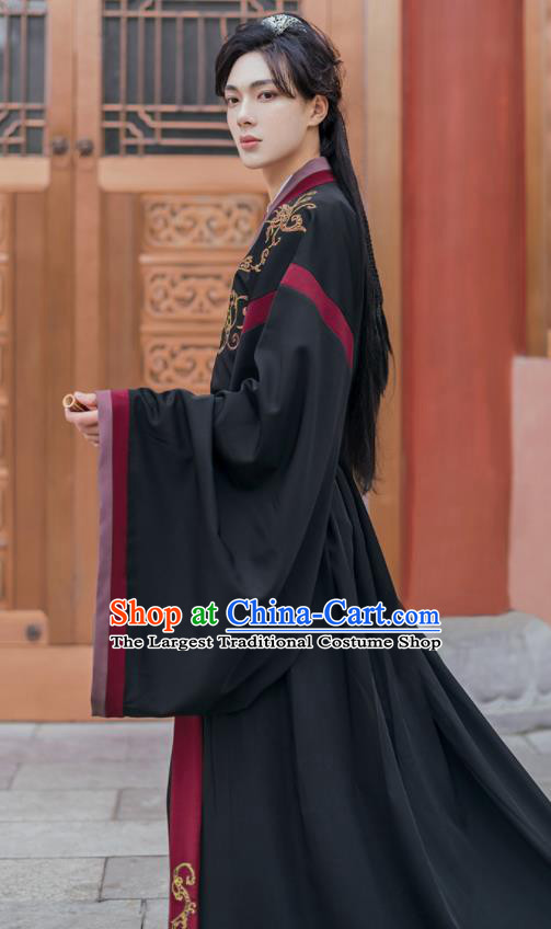 Chinese Traditional Jin Dynasty Female Swordsman Black Hanfu Dress Ancient Scholar Costumes for Women
