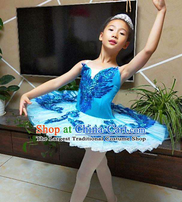 Professional Ballet Dance Blue Tutu Short Dress Modern Dance Ballerina Stage Performance Costume for Kids