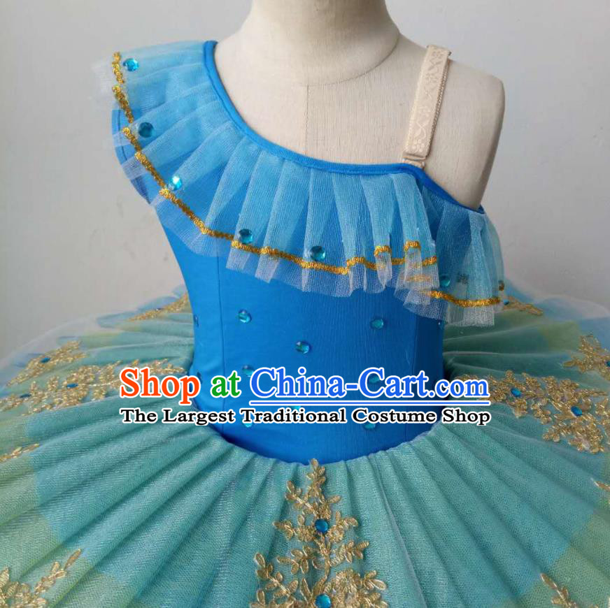 Professional Ballet Dance Blue Tutu Dress Modern Dance Ballerina Stage Performance Costume for Kids