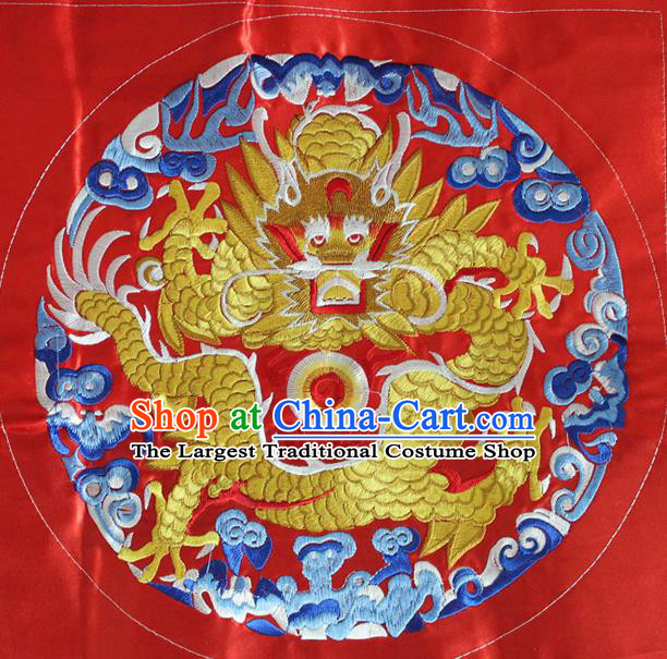 Chinese Traditional Embroidered Dragon Red Round Patch Embroidery Craft Embroidering Accessories