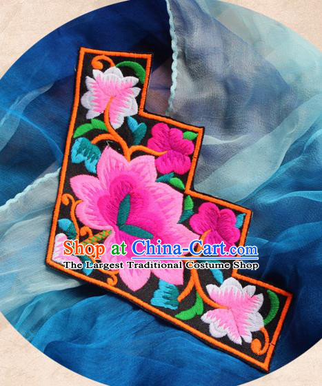 Chinese Traditional Embroidered Flowers Black Patch Embroidery Craft Embroidering Accessories