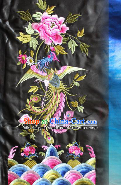 Chinese Traditional Embroidered Phoenix Peony Black Patch Embroidery Dress Applique Craft Embroidering Accessories