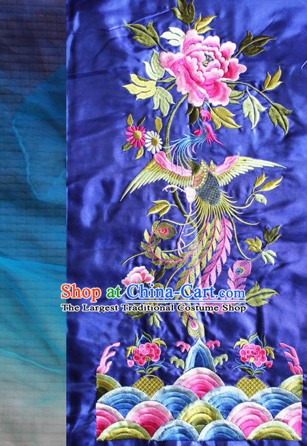 Chinese Traditional Embroidered Phoenix Peony Royalblue Patch Embroidery Dress Applique Craft Embroidering Accessories