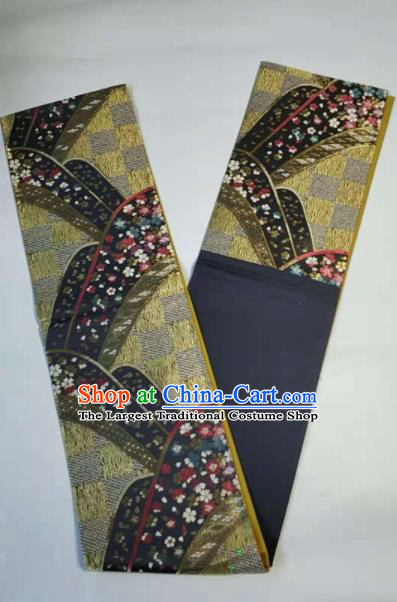 Japanese Geisha Classical Sakura Pattern Navy Brocade Kimono Belts Traditional Japan Yukata Waistband