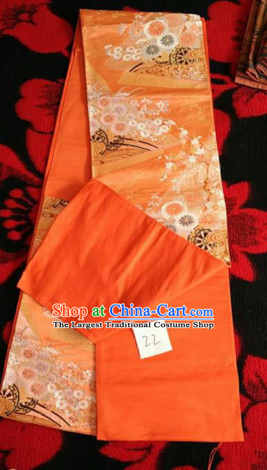 Japanese Geisha Classical Chrysanthemum Pattern Orange Brocade Kimono Belts Traditional Japan Yukata Waistband