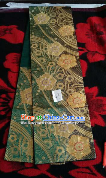 Japanese Geisha Classical Camellia Pattern Green Brocade Kimono Belts Traditional Japan Yukata Waistband