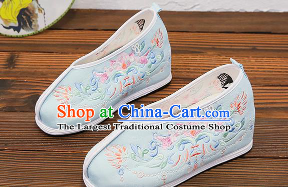 Asian Chinese Traditional Embroidered Blue Shoes Princess Shoes Opera Shoes Hanfu Shoes for Women