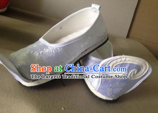 Asian Chinese Traditional Wedding Light Blue Satin Shoes Princess Shoes Opera Shoes Hanfu Shoes for Women