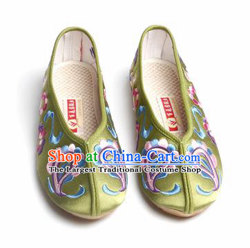 Chinese Traditional Embroidered Green Shoes Opera Shoes Hanfu Shoes Satin Shoes for Women