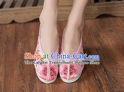 Chinese Traditional Pink Satin Embroidered Shoes Opera Shoes Hanfu Shoes Wedding Shoes for Women