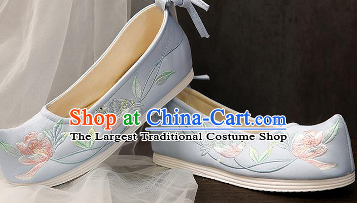 Chinese Traditional Blue Embroidered Shoes Opera Shoes Hanfu Shoes Wedding Shoes for Women
