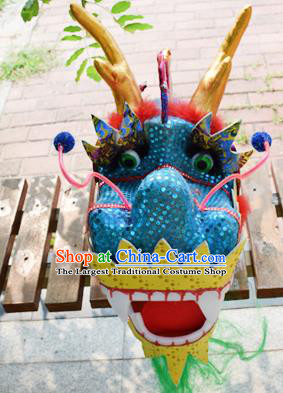 Chinese Traditional Folk Dance Blue Dragon Head Lantern Festival Dragon Dance Prop