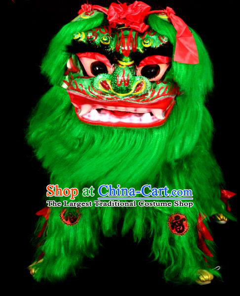 Chinese Traditional Lion Dance Costume Green Fur Lion Head Lantern Festival Folk Dance Prop Complete Set