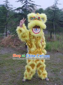 Chinese Traditional Single Lion Dance Yellow Costume Fur Lion Head Lantern Festival Folk Dance Prop Complete Set
