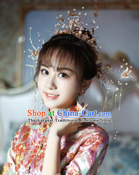 Chinese Traditional Ancient Bride Butterfly Phoenix Coronet Wedding Hair Accessories for Women
