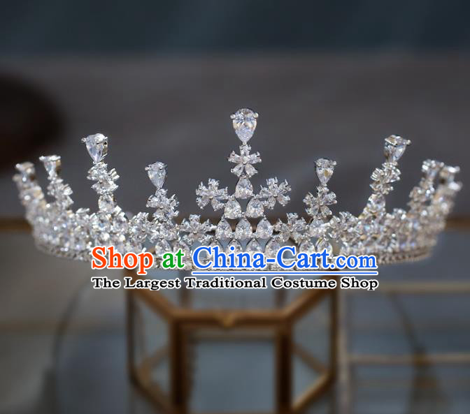 Top Grade Baroque Queen Zircon Argent Royal Crown Wedding Bride Hair Accessories for Women