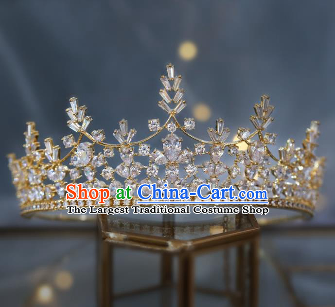 Top Grade Baroque Luxury Zircon Golden Royal Crown Wedding Queen Hair Accessories for Women