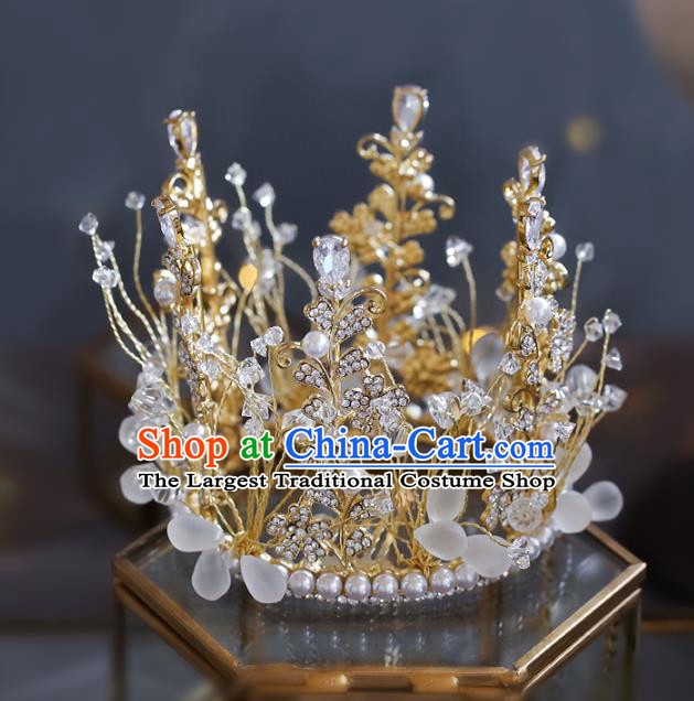 Top Grade Baroque Bride Crystal Pearls Royal Crown Wedding Queen Hair Accessories for Women