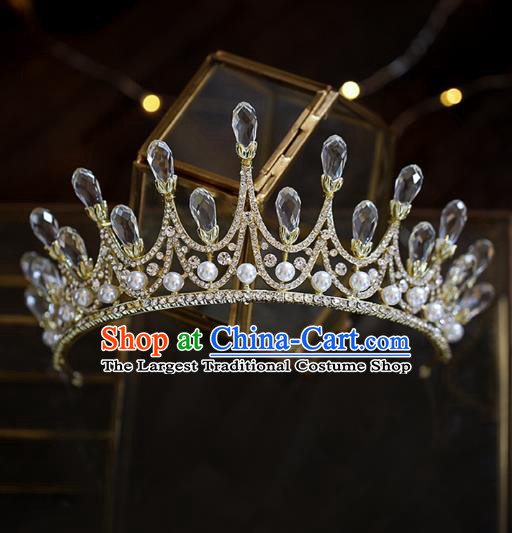 Top Grade Baroque Bride Golden Royal Crown Wedding Queen Hair Accessories for Women