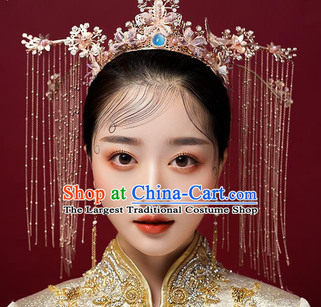 Chinese Traditional Ancient Bride Hairpins Headdress Tassel Phoenix Coronet Wedding Hair Accessories for Women