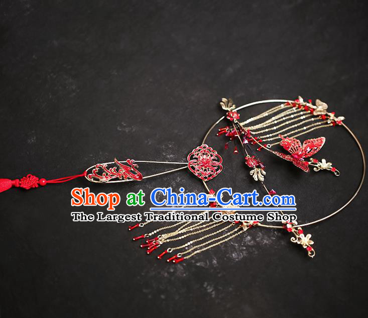 Chinese Traditional Cloisonne Red Butterfly Palace Fans Handmade Classical Hanfu Wedding Fan for Women
