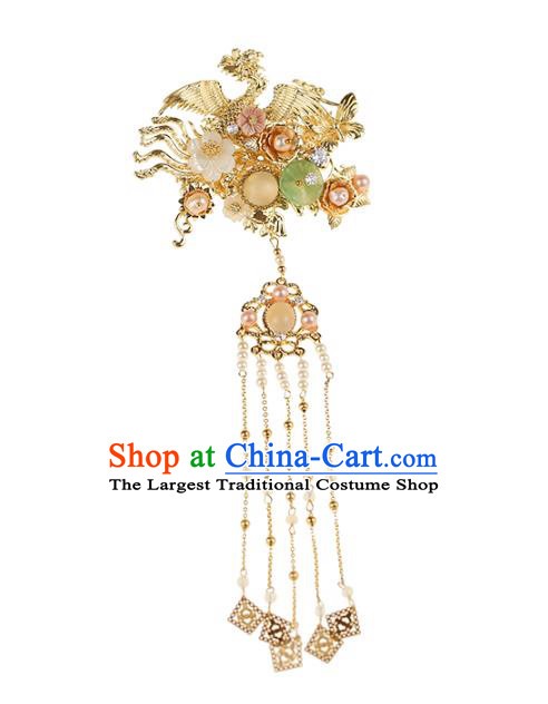Chinese Traditional Hanfu Golden Phoenix Hair Clip Ancient Bride Hair Accessories for Women