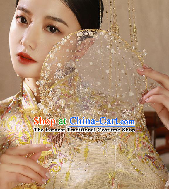 Chinese Traditional Bride Silk Palace Fans Handmade Classical Hanfu Wedding Fan for Women