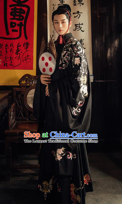 Chinese Ancient Emperor Embroidered Black Clothing Traditional Qin Dynasty Royal Prince Historical Costume Complete Set for Men