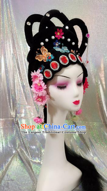 Traditional Chinese Beijing Opera Goddess Wig Sheath and Hairpins Headdress Peking Opera Diva Hair Accessories for Women