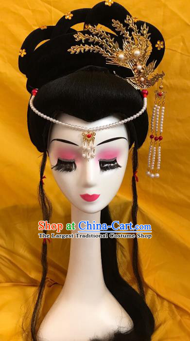 Traditional Chinese Opera Princess Wig Sheath and Phoenix Hairpins Headdress Peking Opera Diva Hair Accessories for Women