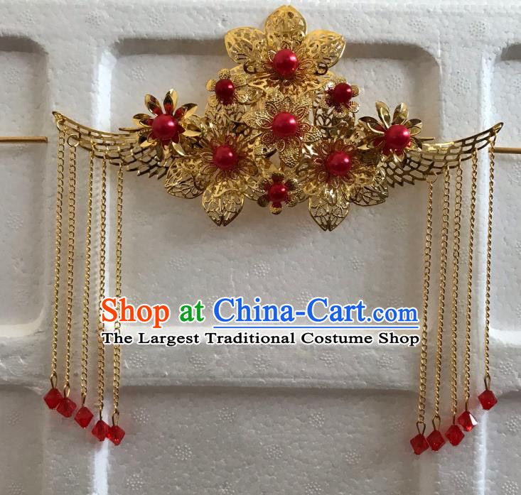 Chinese Ancient Opera Golden Tassel Hair Comb Traditional Hanfu Hair Accessories for Women
