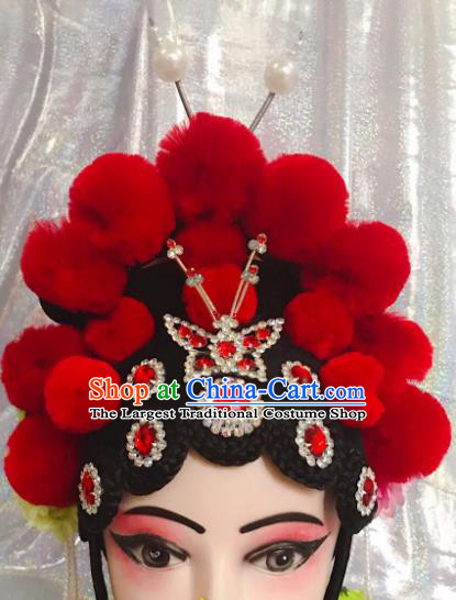 Traditional Chinese Opera Blades Red Phoenix Coronet Headdress Peking Opera Diva Hair Accessories for Kids