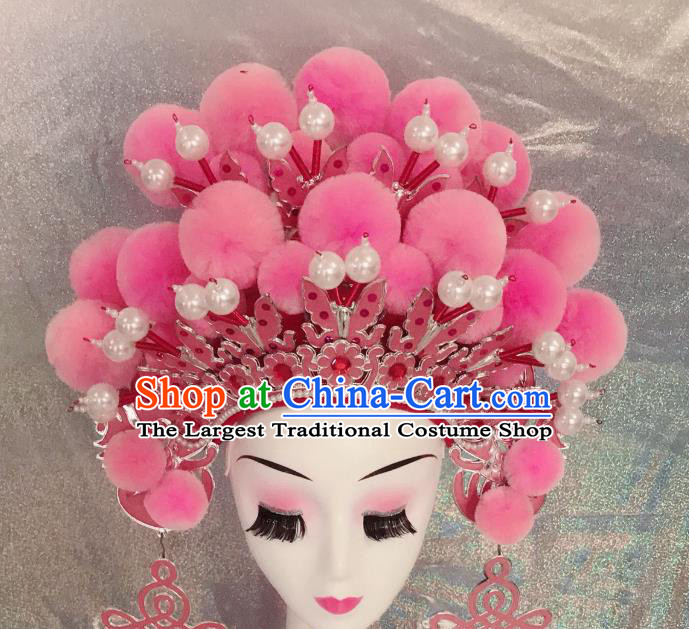 Traditional Chinese Opera Pink Phoenix Coronet Headdress Peking Opera Diva Hair Accessories for Kids