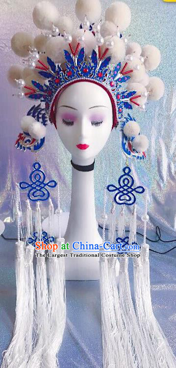 Traditional Chinese Opera White Venonat Phoenix Coronet Headdress Peking Opera Diva Hair Accessories for Kids