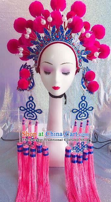 Traditional Chinese Opera Pink Venonat Phoenix Coronet Headdress Peking Opera Diva Hair Accessories for Kids