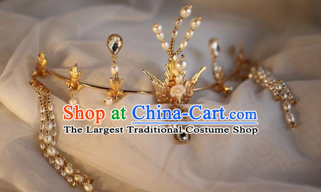 Traditional Chinese Ming Dynasty Golden Phoenix Hair Crown Headdress Ancient Queen Hair Accessories for Women