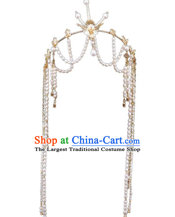 Traditional Chinese Ming Dynasty Pearls Tassel Phoenix Hair Crown Headdress Ancient Queen Hair Accessories for Women