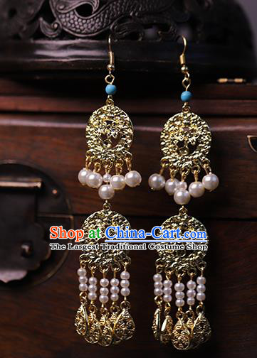 Traditional Chinese Handmade Golden Earrings Ancient Hanfu Ear Accessories for Women