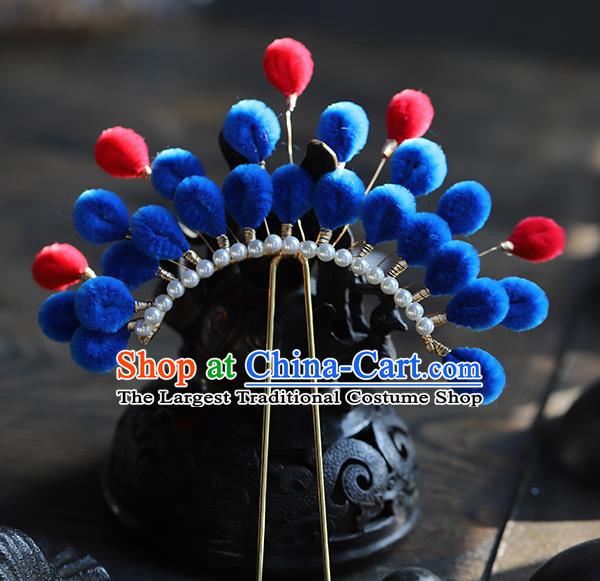 Traditional Chinese Handmade Royalblue Velvet Hairpins Headdress Ancient Hanfu Hair Accessories for Women