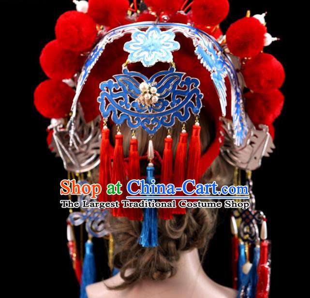 Traditional Chinese Opera Red Venonat Phoenix Coronet Headdress Peking Opera Diva Hair Accessories for Women