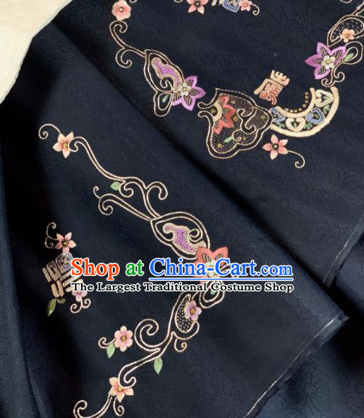 Chinese Classical Embroidered Pattern Design Black Silk Fabric Asian Traditional Hanfu Material