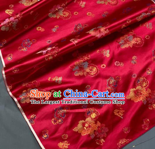 Chinese Classical Peony Pattern Design Red Silk Fabric Asian Traditional Hanfu Brocade Material