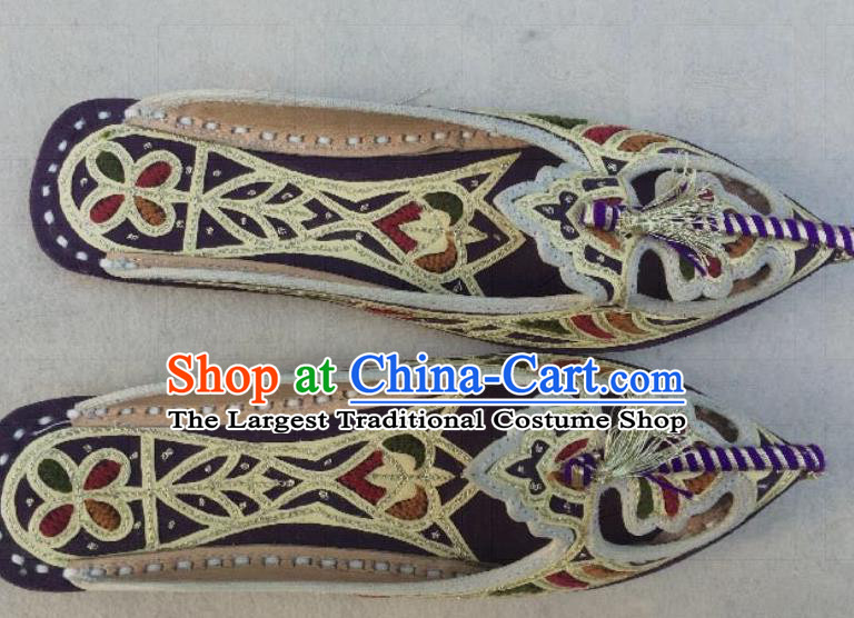 Asian India Traditional Embroidered Purple Slippers Indian Handmade Shoes for Women