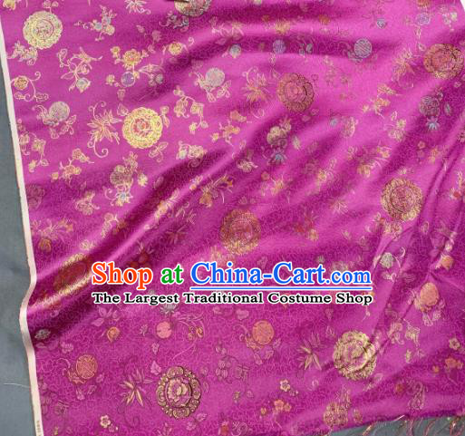 Chinese Classical Bamboo Leaf Pattern Design Purple Silk Fabric Asian Traditional Hanfu Brocade Material
