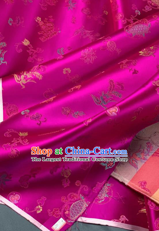 Chinese Classical Phoenix Bamboo Pattern Design Rosy Silk Fabric Asian Traditional Hanfu Brocade Material