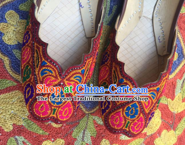 Asian India Traditional Embroidered Beads Purplish Red Shoes Indian Handmade Shoes for Women