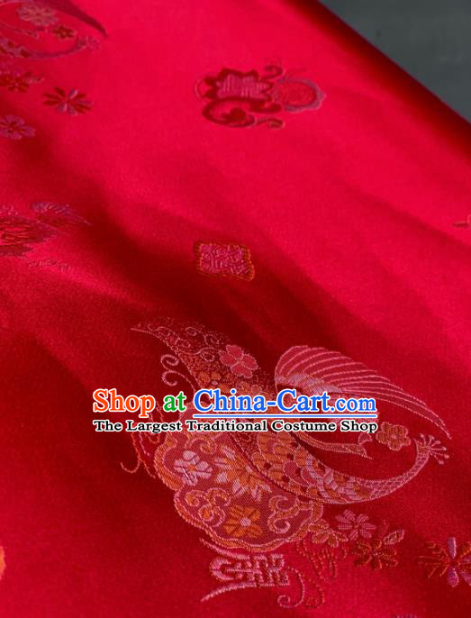 Chinese Classical Peacock Pattern Design Red Silk Fabric Asian Traditional Hanfu Brocade Material