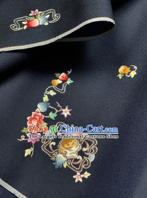 Chinese Classical Pomegranate Flowers Pattern Design Navy Silk Fabric Asian Traditional Hanfu Brocade Material