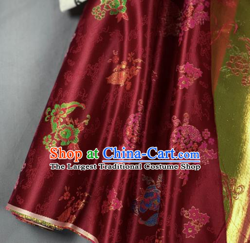 Chinese Classical Plum Blossom Pattern Design Purplish Red Silk Fabric Asian Traditional Hanfu Brocade Material