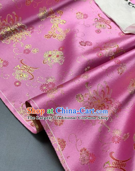 Chinese Classical Longevity Chrysanthemum Pattern Design Deep Pink Silk Fabric Asian Traditional Hanfu Brocade Material